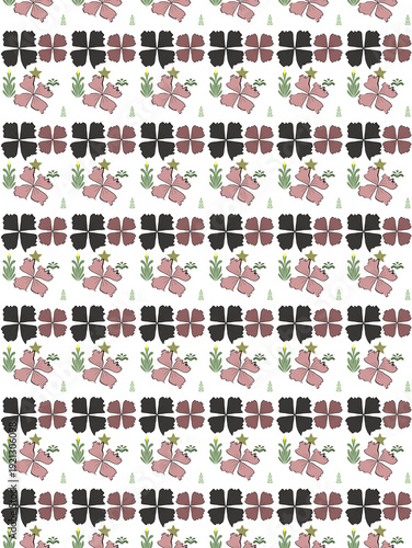 Vintage Abstract Floral Pattern with Earth Tones and Star Accents