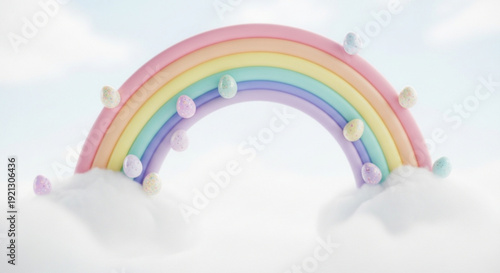 Colorful rainbow with pastel colors and clouds in the sky whimsical and dreamy scene