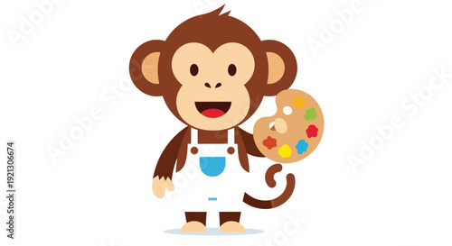Cartoon Monkey Painter with Palette.