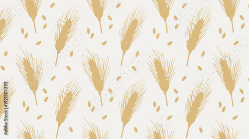 Wheat Pattern Vector – Golden Grain Ears and Seeds in Seamless Farm Design for Agricultural Graphics, Organic Packaging, and Autumn-Themed Background Projects