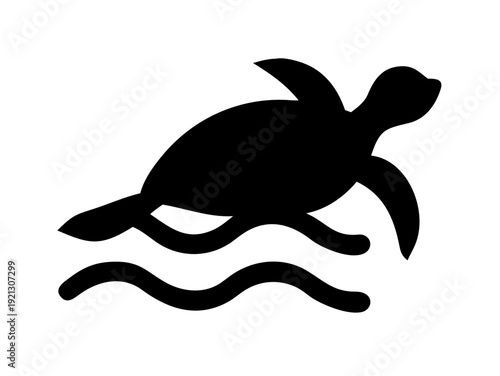 Sea Turtle Silhouette Vector - Marine Tortoise Swimming Ocean Life Graphic Icon