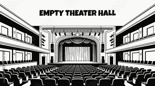 empty theater hall with seats and stage before performance black and white vector scene showing representing anticipation preparation and artistic atmosphere