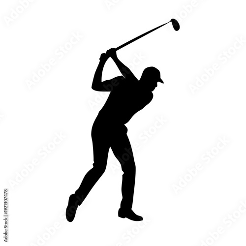 Pro Golfer Swing Silhouette Vector - Professional Athlete Golf Club Follow Through Graphic