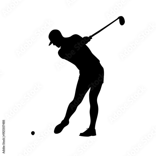 Pro Golfer Swing Silhouette Vector - Professional Athlete Golf Club Follow Through Graphic