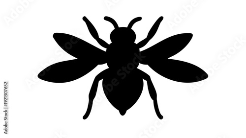 Honeybee Silhouette Vector - Symmetrical Bumblebee Insect Icon - Nature Pollinator Graphic