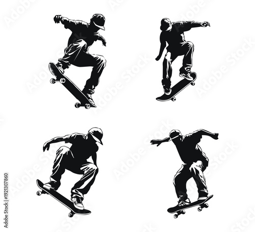 silhouette of a skateboarder set vector illustration