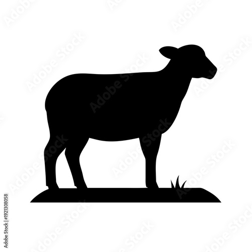 Cute Sheep Silhouette Vector - Fluffy Lamb Farm Animal Standing Front View Graphic