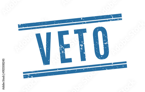 slanted blue veto text stamp with double horizontal lines and distressed ink for creative office projects