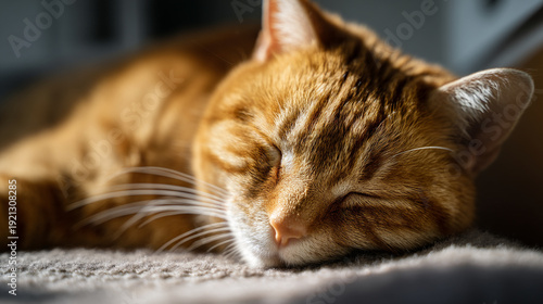 Ginger Cat Sleeping Peacefully in Warm Sunlight