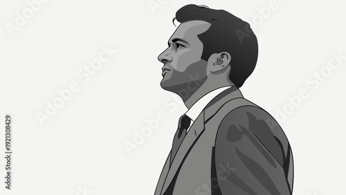 Man in Suit Looking Upward.