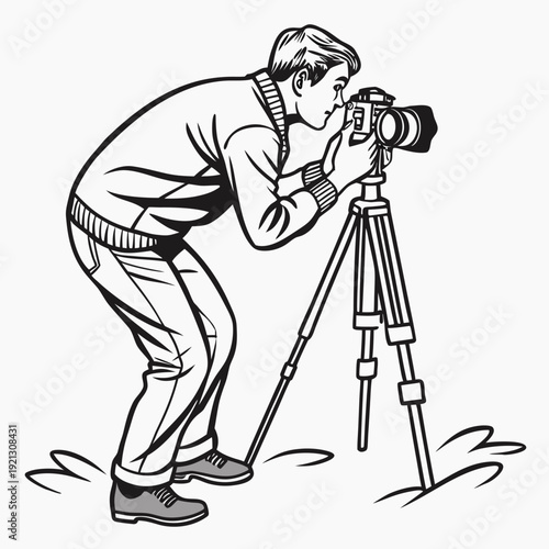 Man capturing images with a camera on a tripod focused on photography.