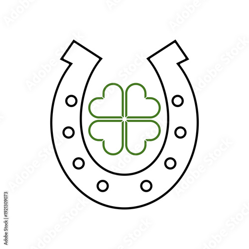Horseshoe And Four Leaf Clover Linear icon isolated on white background