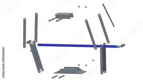 Scissor Jack Exploded View Engineering Technical Illustration on White Background
