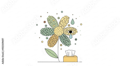 Colorful mosaic flower with tissue box and confetti on white background