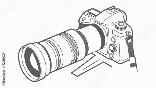 Professional DSLR camera with telephoto lens.
