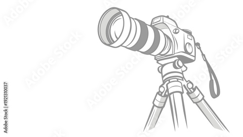 Professional Camera on Tripod Sketch.
