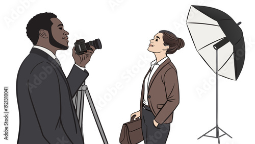 Professional Photographer Captures Businesswomans Portrait in Studio.