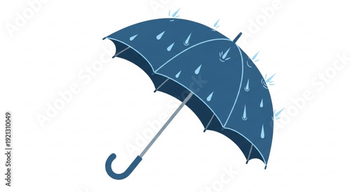 Dark blue umbrella with raindrops on a white background rainy weather accessory