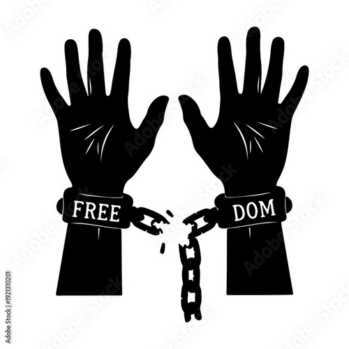 Broken Chains Hands Freedom Concept – Human Rights Revolution Vector Illustration.