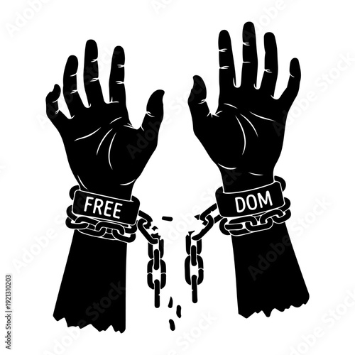 Broken Chains Hands Freedom Concept – Human Rights Revolution Vector Illustration.