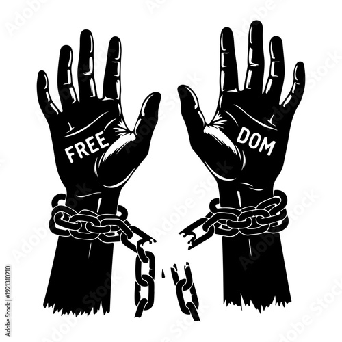 Broken Chains Hands Freedom Concept – Human Rights Revolution Vector Illustration.