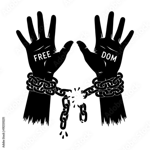 Broken Chains Hands Freedom Concept – Human Rights Revolution Vector Illustration.
