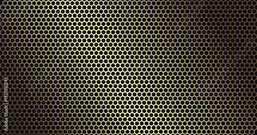 Premium golden metallic mesh pattern with circular holes and luxury gradient lighting for industrial technology and automotive branding