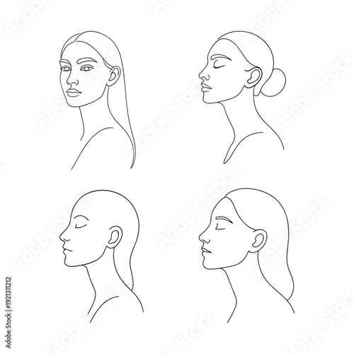 Minimal Female Profile Line Art Vector Set.