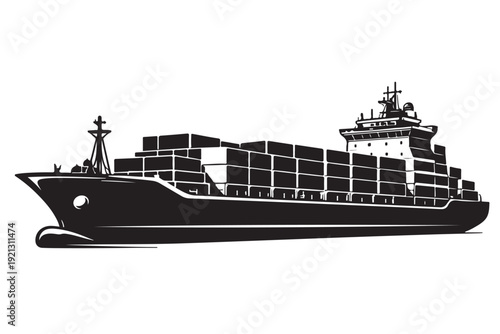 Ship silhouette icon side view, marine transport symbol, solid black silhouette, flat vector illustration, isolated on white background