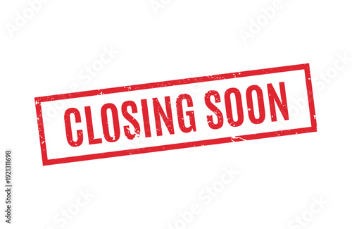 Simple red outline closing soon rubber stamp for retail sale events and limited time offers