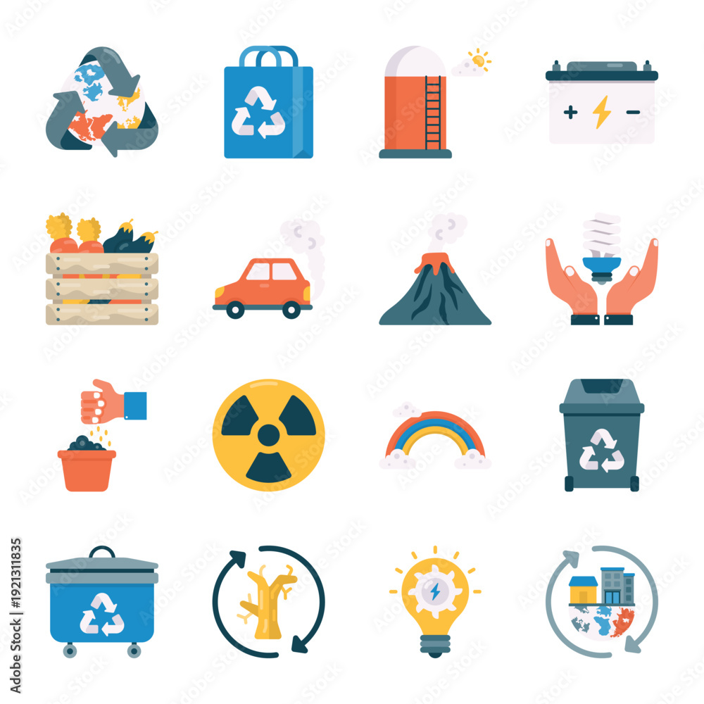 Obraz premium Nature and Ecology Flat Vector Icons Set 05
