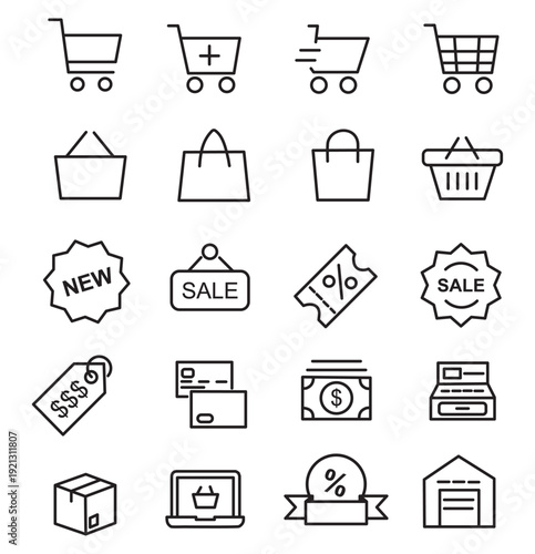 Shopping and Sale Line Icon Set with Editable Stroke Vector Illustration for Retail and E‑commerce