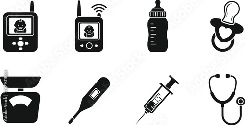 Medical icon collection including stethoscope syringe thermometer and various medical devices