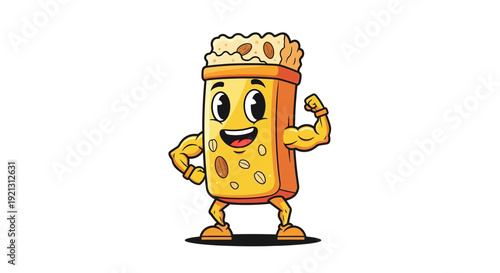 Cartoon Beer Mug Character Flexing Muscle.