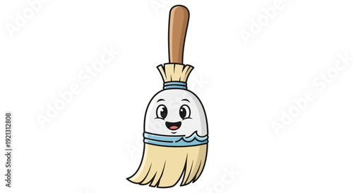 Cartoon Broom with Smiling Face Character.