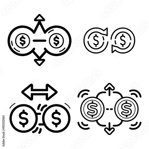 Financial exchange and transaction icons with dollar symbols
