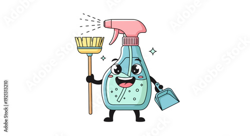 Cartoon Cleaning Spray Bottle Character with Brush.