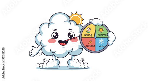 Cartoon Cloud Character Holding Weather Chart.