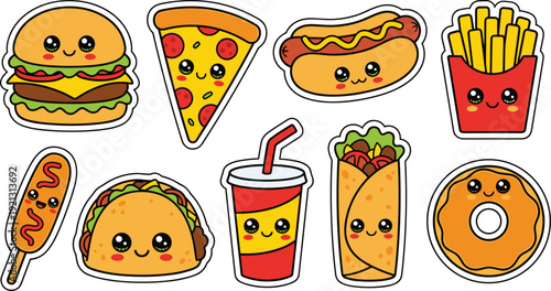 Kawaii Fast Food Stickers With Happy Faces untitled
