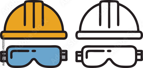 Yellow Construction Hard Hat and Safety Goggles,
