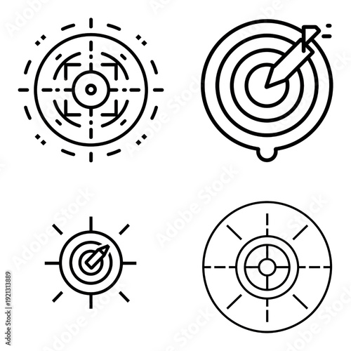 Set of stylized target icons representing focus, goals, and precision in various designs.
