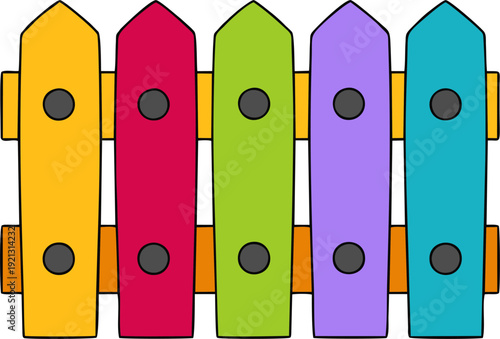 Colorful Wooden Garden Fence Vector Illustration,