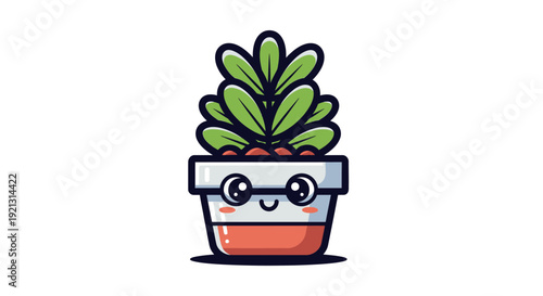 Cartoon Potted Plant Character with Glasses.