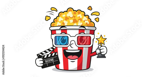 Cartoon Popcorn Container with 3D Glasses.