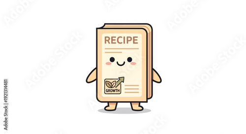 Cartoon Recipe Book Character with Smiling Face.