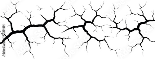 Realistic ground crack texture with branching fracture lines isolated vector illustration