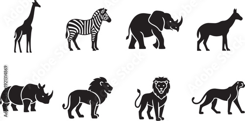 Collection of African Safari Wildlife Silhouettes - Iconic Animals for Design and Education