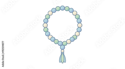 Hand drawn illustration of a mala prayer beads bracelet with a tassel.