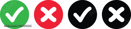 check mark and cross mark icon set. right and wrong buttons. Success and failure symbols. Yes and no signs. checklist signs