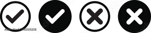 check mark and cross mark icon set. right and wrong buttons. Success and failure symbols. Yes and no signs. checklist signs